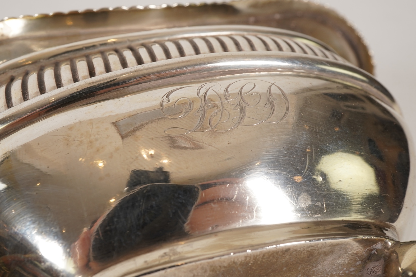 A George III silver three piece tea set, by John Wakefield